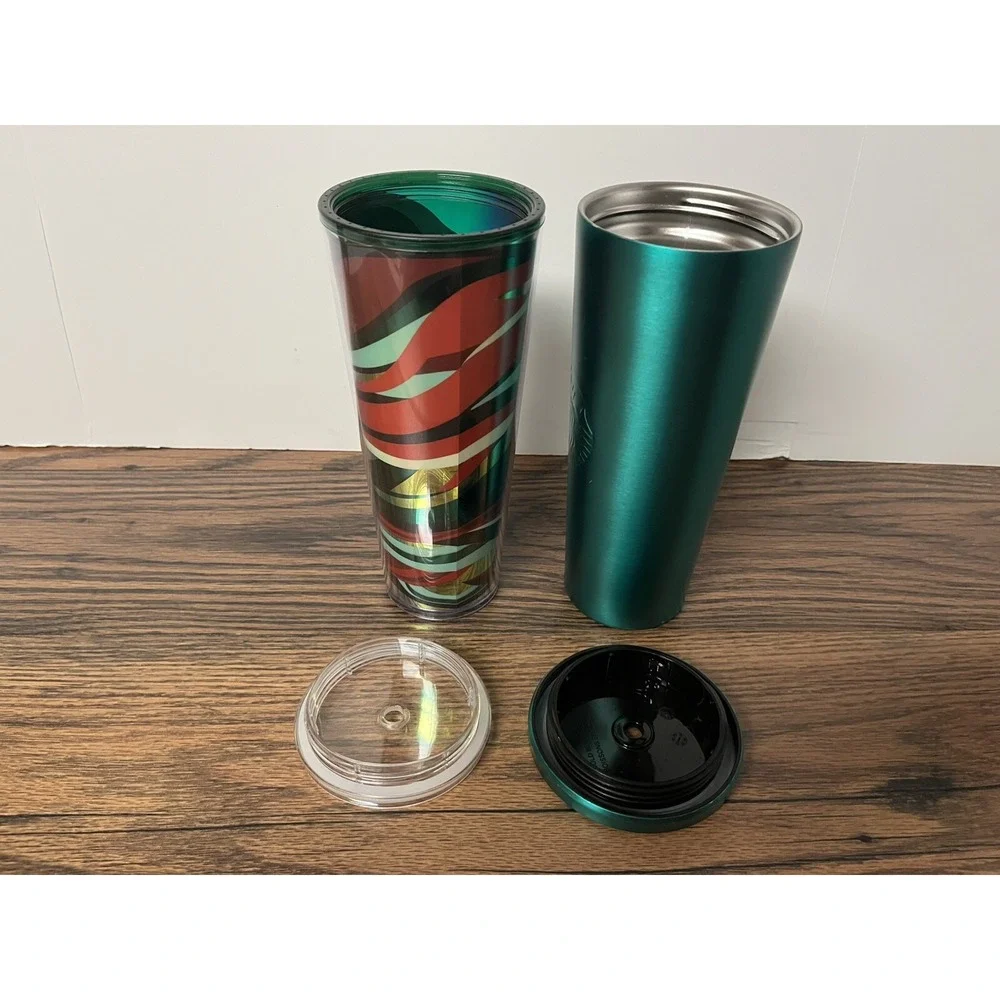 Starbucks Multi Color Swirl Tumbler and‎ Teal Metallic Tumbler both 24oz